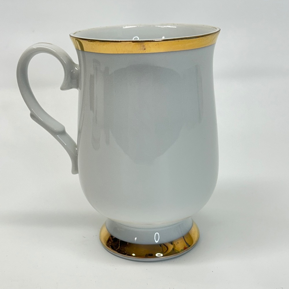Sheffield Fine China Lido Footed Mug Gold Trim Japan 1970 Vintage White Cup
